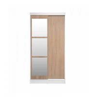 Dulap KOSS 02, cu usi glisante si oglinda, corp alb + usi sonoma, 100x60x200 cm - 1