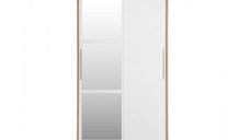 Dulap KOSS 02, cu usi glisante si oglinda, corp sonoma + usi alb, 100x60x200 cm