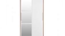 Dulap KOSS 02, cu usi glisante si oglinda, corp sonoma + usi alb, 100x60x200 cm