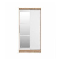 Dulap KOSS 02, cu usi glisante si oglinda, corp sonoma + usi alb, 100x60x200 cm - 1
