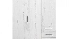 Dulap Leon cu sistem soft close, 3 usi si 3 sertare, alb Elvetia, 150x45x180 cm