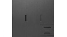 Dulap Leon cu sistem soft close, 3 usi si 3 sertare, antracit, 150x45x180 cm
