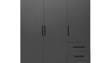 Dulap Leon cu sistem soft close, 3 usi si 3 sertare, antracit, 150x45x180 cm