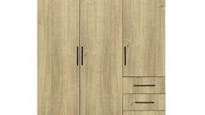 Dulap Leon cu sistem soft close, 3 usi si 3 sertare, stejar Belfast, 150x45x180 cm
