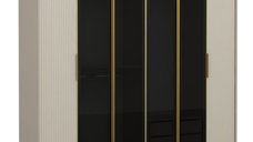 Dulap LUXE cu 6 usi, alb si auriu, cu geam fumuriu - Dimensiuni 274x52x210 cm
