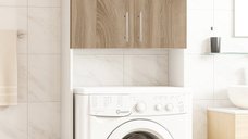 Dulap masina de spalat, 2 usi, alb + sonoma, 64x30x195 cm