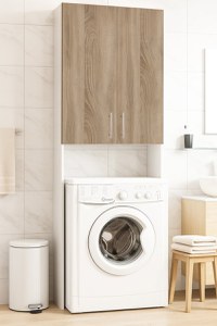 Dulap masina de spalat, 2 usi, alb + sonoma, 64x30x195 cm - 1