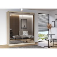 Dulap MULTI 20, usi glisante, oglinda, 6 rafturi, bara de haine, sonoma, 183x61x218 cm - 1