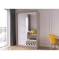 Dulap NEOMI 05, usi glisante, oglinda, 6 rafturi, bara de haine, corp sonoma, front alb, 120x61x200 cm - 1