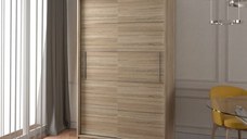 Dulap NEOMI 06, usi glisante, 6 rafturi, bara de haine, sonoma, 120x61x200 cm