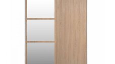 Dulap RODOS 02, cu usi glisante si oglinda, corp alb + usi sonoma, 150x60x200 cm