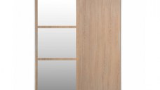 Dulap RODOS 02, cu usi glisante si oglinda, corp alb + usi sonoma, 150x60x200 cm