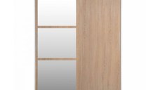 Dulap RODOS 02, cu usi glisante si oglinda, corp alb + usi sonoma, 150x60x200 cm