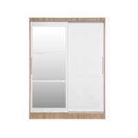 Dulap RODOS 02, cu usi glisante si oglinda, corp sonoma + usi alb, 150x60x200 cm - 1