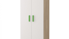 Dulap SMYK III - 06, 2 usi, corp sonoma, front, alb, verde, 80x50x193 cm