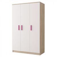 Dulap SMYK III - 19, 3 usi, corp sonoma, front alb, roz, 120x50x193 cm - 1