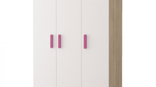 Dulap SMYK III - 19, 3 usi, corp sonoma, front alb, roz, 120x50x193 cm