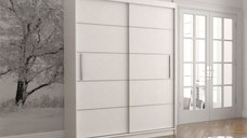 Dulap VISTA 06, usi glisante, 6 rafturi, bara de haine, alb, 150x61x200 cm