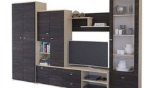 Living ARS, 5 corpuri, corp PAL stejar american, fronturi PAL frasin, 330x51x201 cm