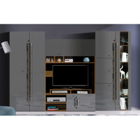 Living DAVOS Z.P., 4 corpuri, cu lumini LED si soft close, corp PAL nuc inchis, fronturi MDF gri, 310x58x196 cm - 1