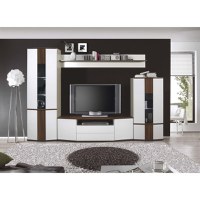 Living DONA 2, 4 corpuri, corp PAL Frasin Shimo + front MDF alb, 297x45x208 cm - 1
