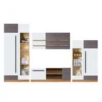 Living MARTIN Z.A., 4 corpuri, cu lumini LED, corp PAL artisan, fronturi MDF alb lucios si gri mat, 305x53x195 cm - 1