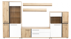 Living MOLTO Z.A, 5 corpuri, corp artisan, fronturi MDF artisan + alb, 336x53x201 cm