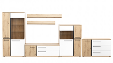 Living MOLTO Z.A, 5 corpuri si Comoda ML12, cu usa si 3 sertare, corp artisan, fronturi MDF artisan + alb, 466x53x201 cm