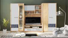 Living ROSSO Z.P, 4 corpuri, corp PAL artisan, fronturi MDF congo mat si marmura, 300x53x194 cm