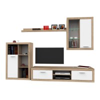 Living SUNSET, 4 corpuri, corp sonoma deschis, fronturi alb +sticla, 275x40x195 cm - 1