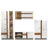Living VAL GARDENA Z.A., 4 corpuri, cu lumini LED, corp PAL nuc, fronturi MDF late lucios, 302x53x199 cm - 1