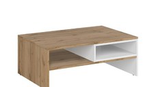 Masuta de cafea VIGO, cu raft, alb + stejar wotan, 90x60x35,5 cm