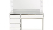 Masuta de toaleta HOLLYWOOD, 5 sertare, cu oglinda si iluminare LED, alb, 120x55x140 cm