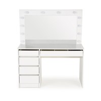 Masuta de toaleta HOLLYWOOD, 5 sertare, cu oglinda si iluminare LED, alb, 120x55x140 cm - 1