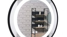 Oglinda cu iluminare LED si functie dezaburire, MD3, rama neagra, diametru 60 cm