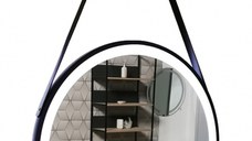 Oglinda cu iluminare LED si functie dezaburire, MD3, rama neagra, diametru 60 cm