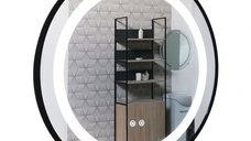 Oglinda cu iluminare LED si functie dezaburire, MD3, rama neagra, diametru 70 cm