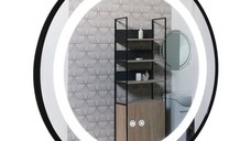 Oglinda cu iluminare LED si functie dezaburire, MD3, rama neagra, diametru 70 cm