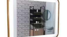 Oglinda cu iluminare LED si functie dezaburire, MD4, rama aurie, 80x60 cm