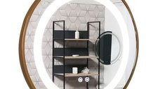Oglinda cu iluminare LED si functie dezaburire, MD4, rama aurie, diametru 60 cm
