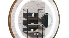 Oglinda cu iluminare LED si functie dezaburire, MD4, rama aurie, diametru 60 cm