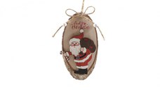 Ornament de agatat Mos Craciun pe trunchi, cu sac, 6x13 cm