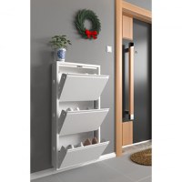 Pantofar TRIPLE, cu 3 rafturi, alb, 55x15x100 cm - 1