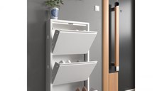 Pantofar TRIPLE, cu 3 rafturi, alb, 55x15x100 cm