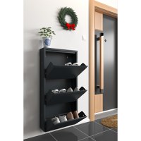 Pantofar TRIPLE, cu 3 rafturi, negru, 55x15x100 cm - 1