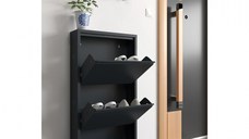 Pantofar TRIPLE, cu 3 rafturi, negru, 55x15x100 cm