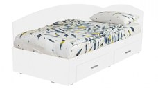 Pat Colt Alma 120x200 cm, cu 2 sertare laterale pe role, colt interschimbabil, alb