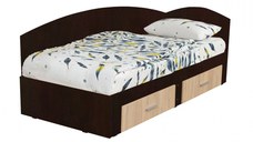 Pat Colt Alma 120x200 cm, cu 2 sertare laterale pe role, colt interschimbabil, sonoma inchis + sonoma deschis