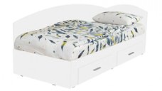 Pat Colt Alma 90x200 cm, cu 2 sertare laterale pe role, colt interschimbabil, alb