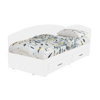 Pat Colt Alma 90x200 cm, cu 2 sertare laterale pe role, colt interschimbabil, alb - 1